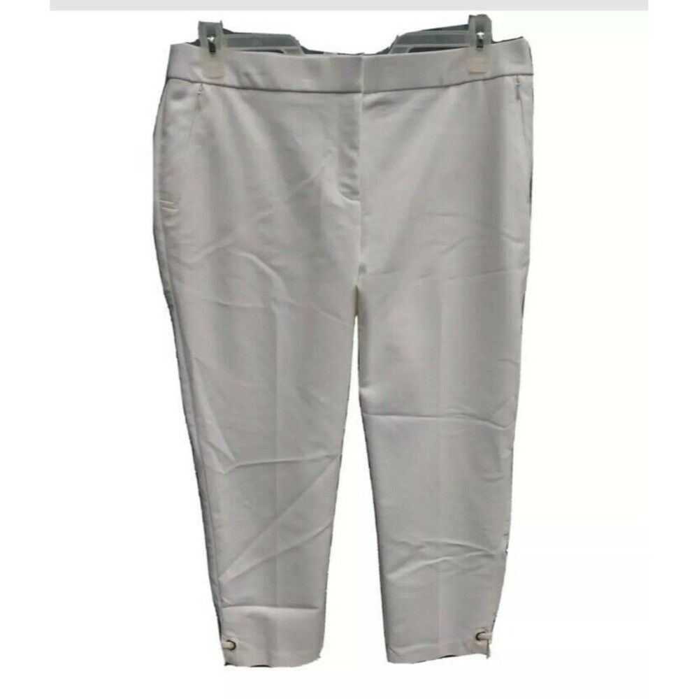 Rafaela Woman Pants Size 12 White Capris Cropped Flat Front Pockets Casual
